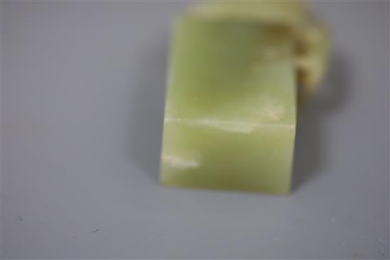 A Chinese greenish-yellow jade seal, 19th/20th century, H. 7.5cm